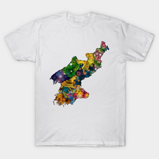 Spirograph Patterned North Korea Provinces Map T-Shirt by RachelEDesigns